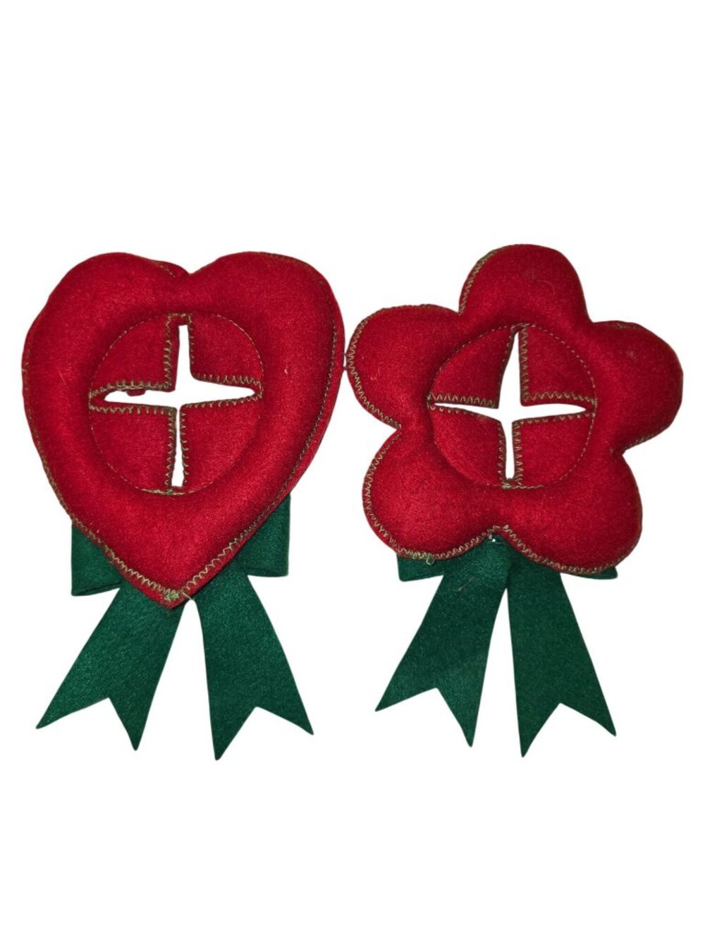 Vintage 1970s Christmas Star Heart Felt Door Knob Covers, 2 Pcs - Picture 2 of 7